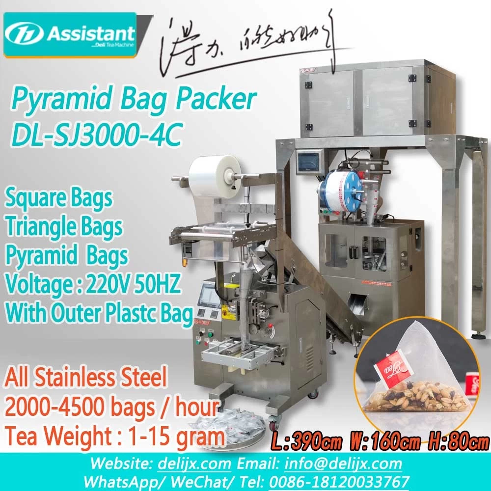 Túi trà hình kim tự tháp / tam giác với máy đóng gói túi nhựa DL-SJ3000-4C